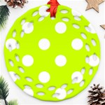 Polka Dots - White on Fluorescent Yellow Ornament (Round Filigree)