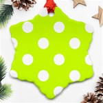 Polka Dots - White on Fluorescent Yellow Snowflake Ornament (Two Sides)