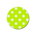 Polka Dots - White on Fluorescent Yellow Rubber Coaster (Round)