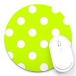 Polka Dots - White on Fluorescent Yellow Round Mousepad