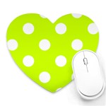 Polka Dots - White on Fluorescent Yellow Heart Mousepad