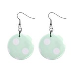 Polka Dots - White on Pale Green 1  Button Earrings