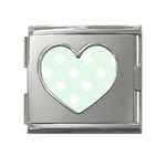 Polka Dots - White on Pale Green Mega Link Heart Italian Charm (18mm)