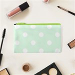 Polka Dots - White on Pale Green Canvas Cosmetic Bag (XS)