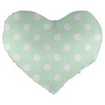 Polka Dots - White on Pale Green Large 19  Premium Flano Heart Shape Cushion