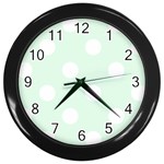Polka Dots - White on Pale Green Wall Clock (Black)