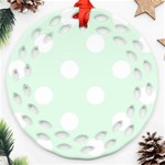Polka Dots - White on Pale Green Ornament (Round Filigree)