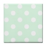 Polka Dots - White on Pale Green Tile Coaster