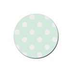 Polka Dots - White on Pale Green Rubber Coaster (Round)
