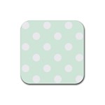 Polka Dots - White on Pale Green Rubber Coaster (Square)