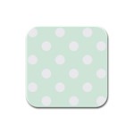 Polka Dots - White on Pale Green Rubber Square Coaster (4 pack)