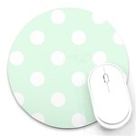 Polka Dots - White on Pale Green Round Mousepad