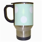 Polka Dots - White on Pale Green Travel Mug (White)