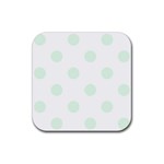 Polka Dots - Pale Green on White Rubber Coaster (Square)