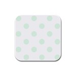 Polka Dots - Pale Green on White Rubber Square Coaster (4 pack)