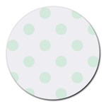 Polka Dots - Pale Green on White Round Mousepad