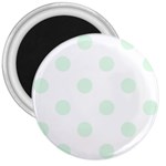 Polka Dots - Pale Green on White 3  Magnet