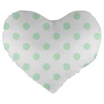 Polka Dots - Pastel Green on White Large 19  Premium Heart Shape Cushion