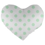 Polka Dots - Pastel Green on White Large 19  Premium Flano Heart Shape Cushion