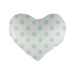 Polka Dots - Pastel Green on White Standard 16  Premium Heart Shape Cushion