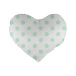 Polka Dots - Pastel Green on White Standard 16  Premium Flano Heart Shape Cushion