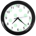 Polka Dots - Pastel Green on White Wall Clock (Black)