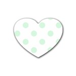 Polka Dots - Pastel Green on White Rubber Coaster (Heart)