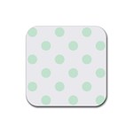 Polka Dots - Pastel Green on White Rubber Coaster (Square)