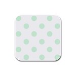 Polka Dots - Pastel Green on White Rubber Square Coaster (4 pack)