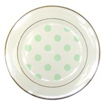 Polka Dots - Pastel Green on White Porcelain Plate