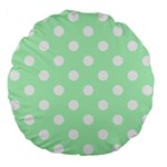 Polka Dots - White on Mint Green Large 18  Premium Flano Round Cushion