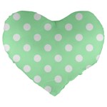 Polka Dots - White on Mint Green Large 19  Premium Heart Shape Cushion