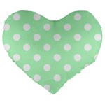 Polka Dots - White on Mint Green Large 19  Premium Flano Heart Shape Cushion