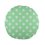 Polka Dots - White on Mint Green Standard 15  Premium Flano Round Cushion