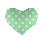 Polka Dots - White on Mint Green Standard 16  Premium Heart Shape Cushion