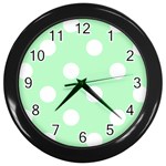 Polka Dots - White on Mint Green Wall Clock (Black)