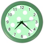 Polka Dots - White on Mint Green Color Wall Clock