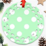 Polka Dots - White on Mint Green Round Filigree Ornament (Two Sides)