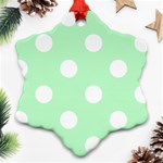 Polka Dots - White on Mint Green Snowflake Ornament (Two Sides)