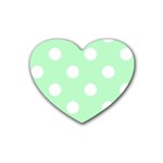 Polka Dots - White on Mint Green Rubber Coaster (Heart)