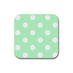 Polka Dots - White on Mint Green Rubber Coaster (Square)