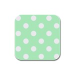 Polka Dots - White on Mint Green Rubber Square Coaster (4 pack)