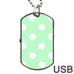 Polka Dots - White on Mint Green Dog Tag USB Flash (One Side)