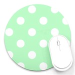 Polka Dots - White on Mint Green Round Mousepad