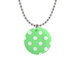 Polka Dots - White on Light Green 1  Button Necklace