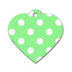 Polka Dots - White on Light Green Dog Tag Heart (Two Sides)