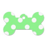 Polka Dots - White on Light Green Dog Tag Bone (One Side)