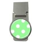 Polka Dots - White on Light Green Money Clip (Round)