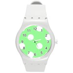Polka Dots - White on Light Green Round Plastic Sport Watch (M)