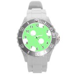 Polka Dots - White on Light Green Round Plastic Sport Watch (L)